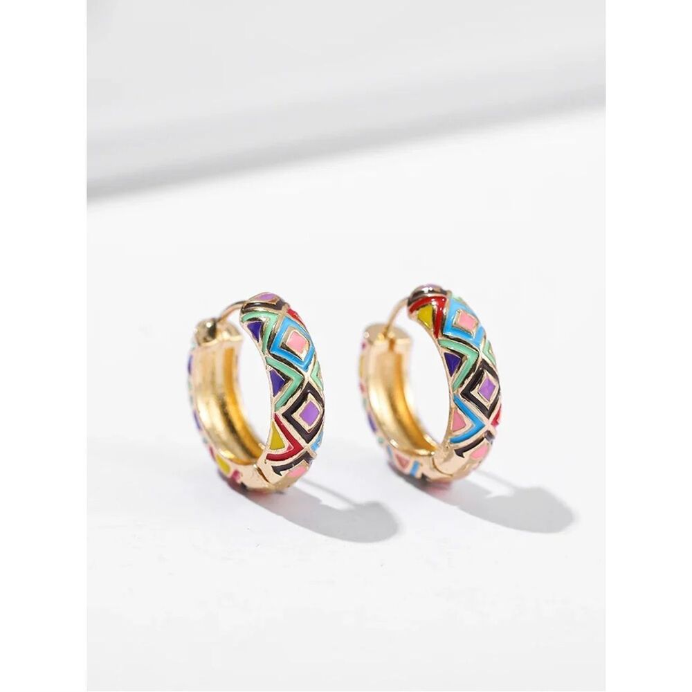 Multicolor Enamel Hoop Earrings Q1024